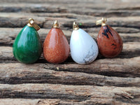 Hand Made Mixed Box Set of 12 Mini Gemstone Teardrop Pendants with Gold Clasp - Sold Per Box - From World