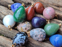 Hand Made Mixed Box Set of 12 Mini Gemstone Teardrop Pendants with Gold Clasp - Sold Per Box - From World