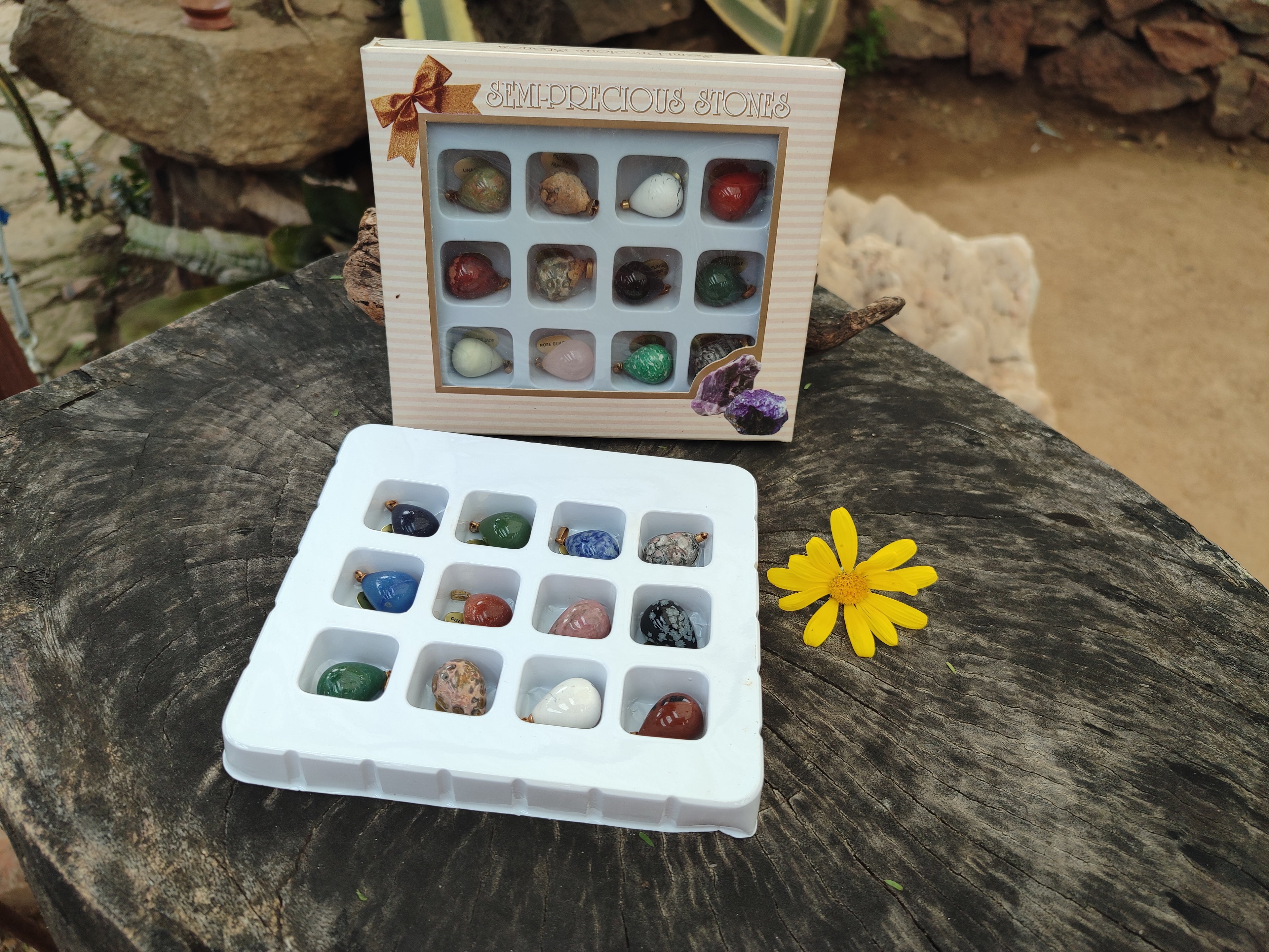 Hand Made Mixed Box Set of 12 Mini Gemstone Teardrop Pendants with Gold Clasp - Sold Per Box - From World - Toprock Gemstones and Minerals 