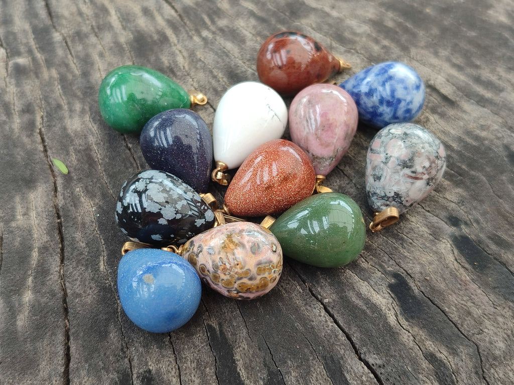 Hand Made Mixed Box Set of 12 Mini Gemstone Teardrop Pendants with Gold Clasp - Sold Per Box - From World - Toprock Gemstones and Minerals 