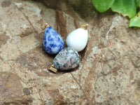 Hand Made Mixed Box Set of 12 Mini Gemstone Teardrop Pendants with Gold Clasp - Sold Per Box - From World