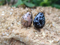 Hand Made Mixed Box Set of 12 Mini Gemstone Teardrop Pendants with Gold Clasp - Sold Per Box - From World