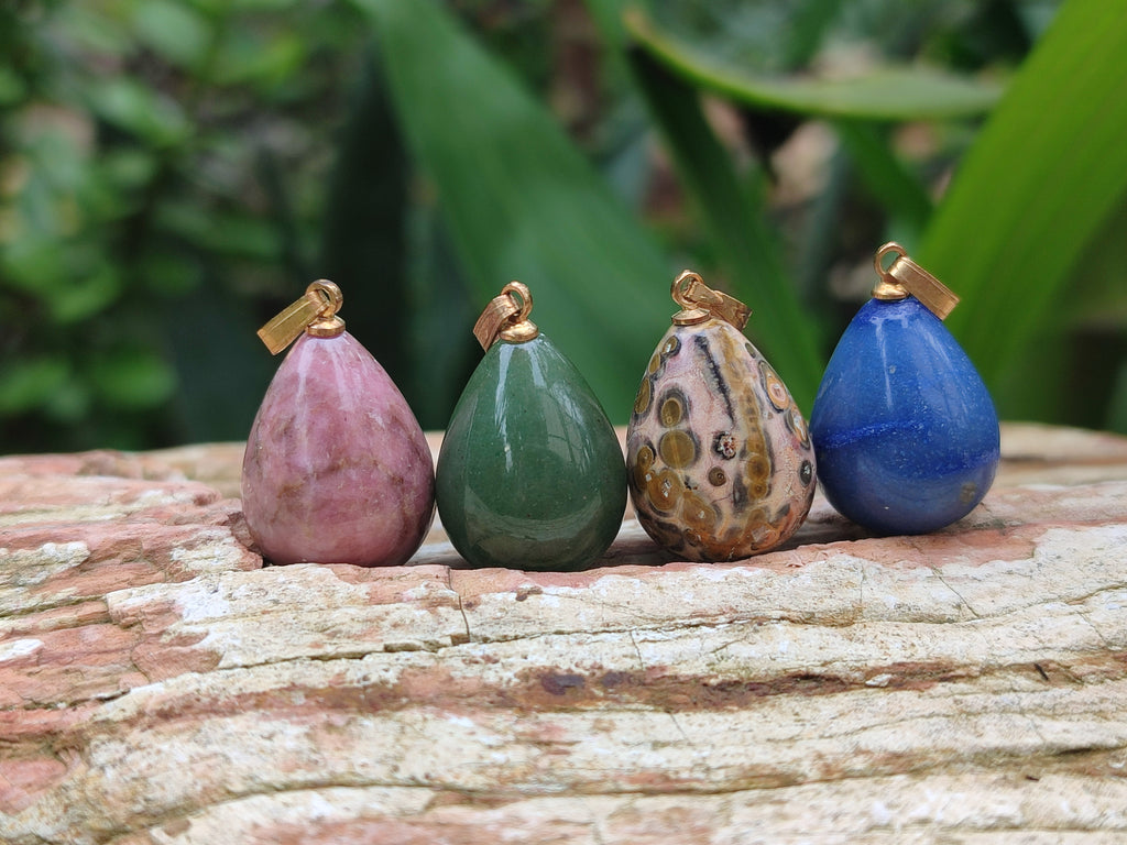 Hand Made Mixed Box Set of 12 Mini Gemstone Teardrop Pendants with Gold Clasp - Sold Per Box - From World - Toprock Gemstones and Minerals 