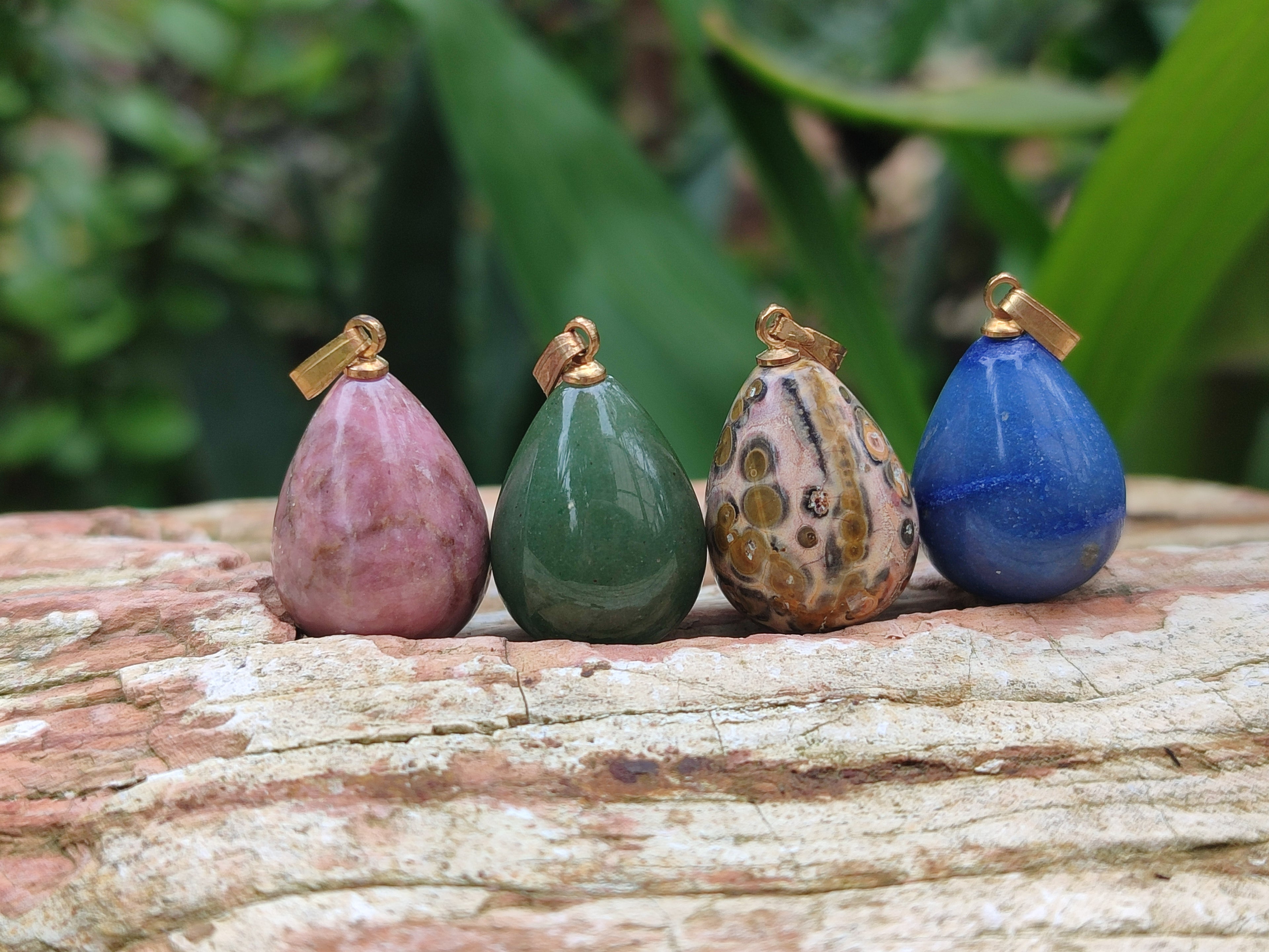 Hand Made Mixed Box Set of 12 Mini Gemstone Teardrop Pendants with Gold Clasp - Sold Per Box - From World - Toprock Gemstones and Minerals 