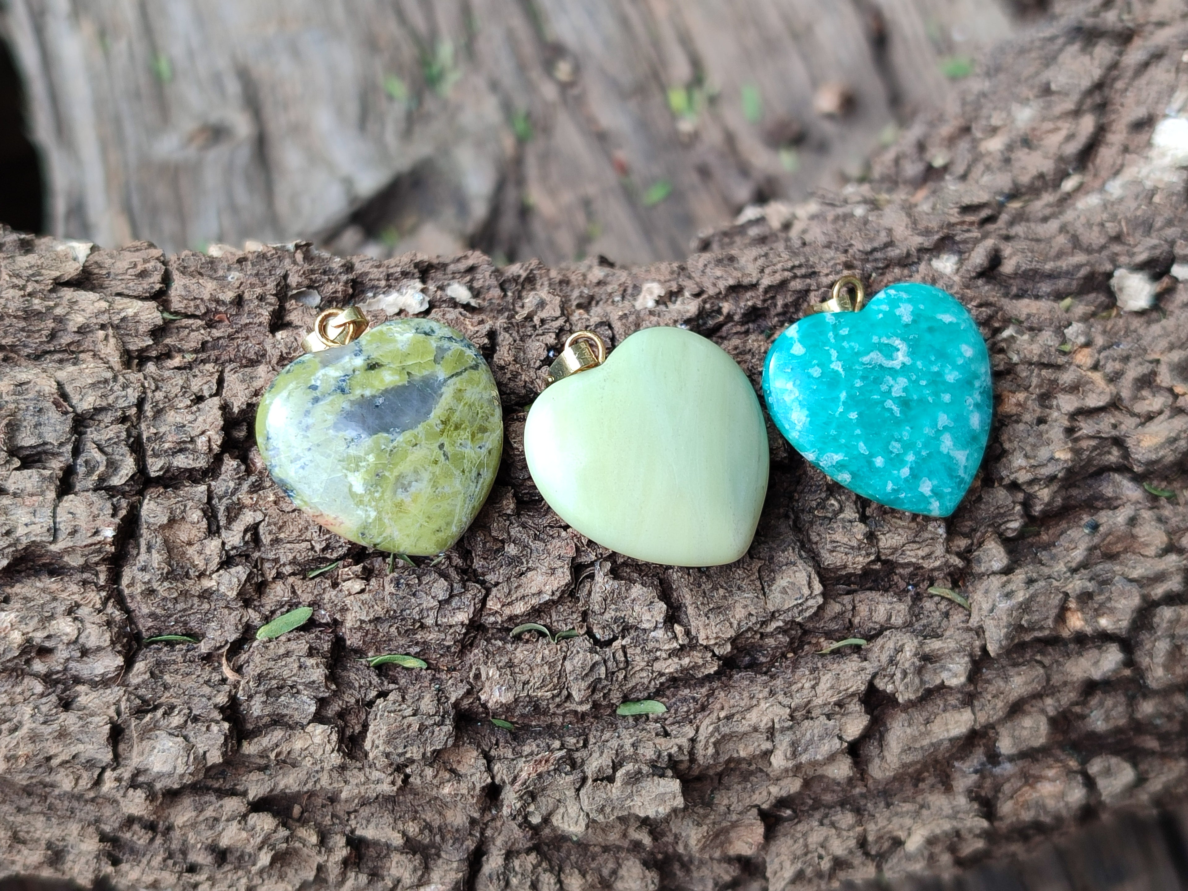 Hand Made Mixed Box Set of 12 Mini Gemstone Heart Pendants with Gold Clasp - Sold Per Box - From World - Toprock Gemstones and Minerals 