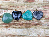 Hand Made Mixed Box Set of 12 Mini Gemstone Heart Pendants with Gold Clasp - Sold Per Box - From World