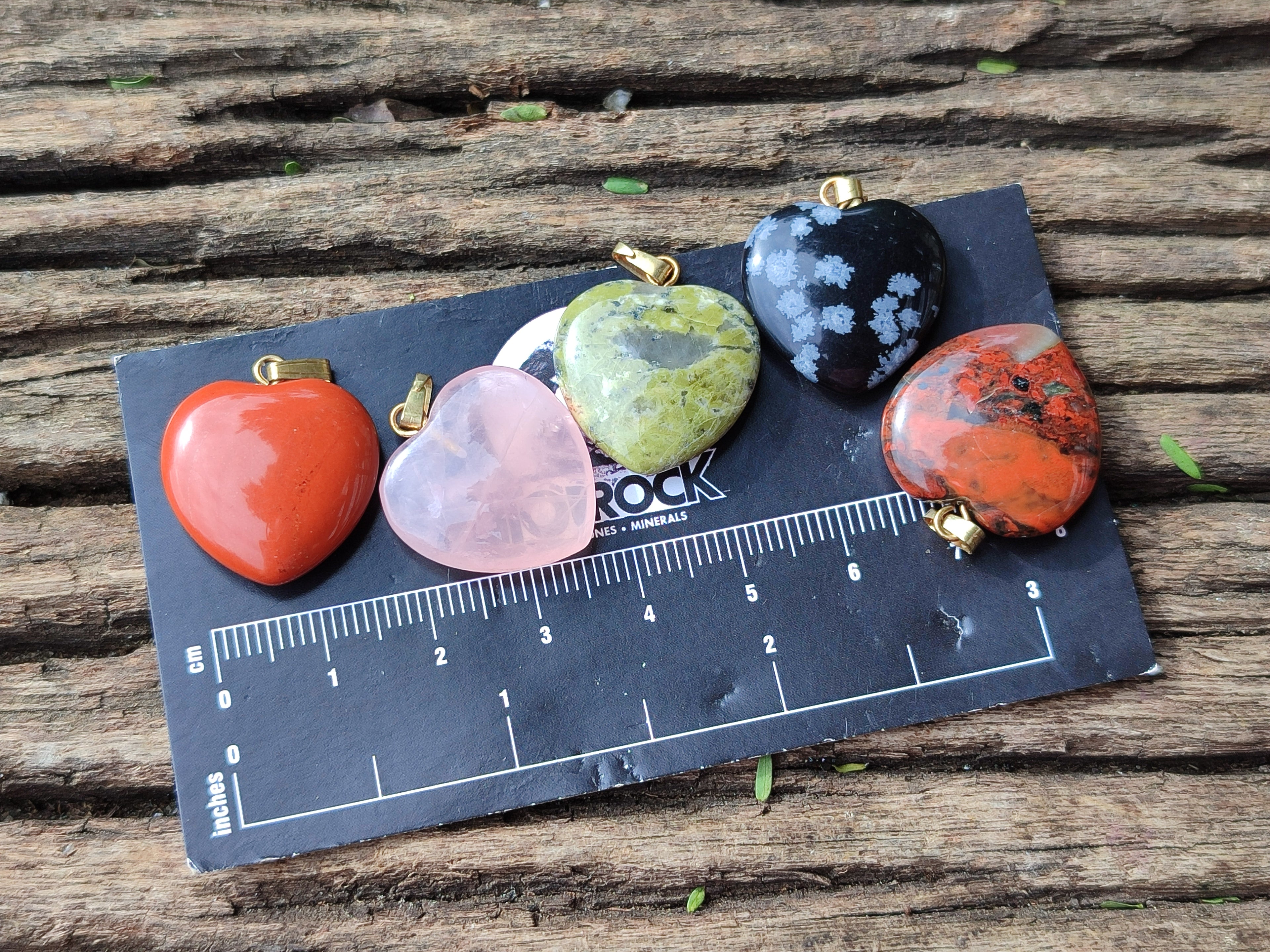 Hand Made Mixed Box Set of 12 Mini Gemstone Heart Pendants with Gold Clasp - Sold Per Box - From World - Toprock Gemstones and Minerals 