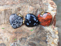 Hand Made Mixed Box Set of 12 Mini Gemstone Heart Pendants with Gold Clasp - Sold Per Box - From World