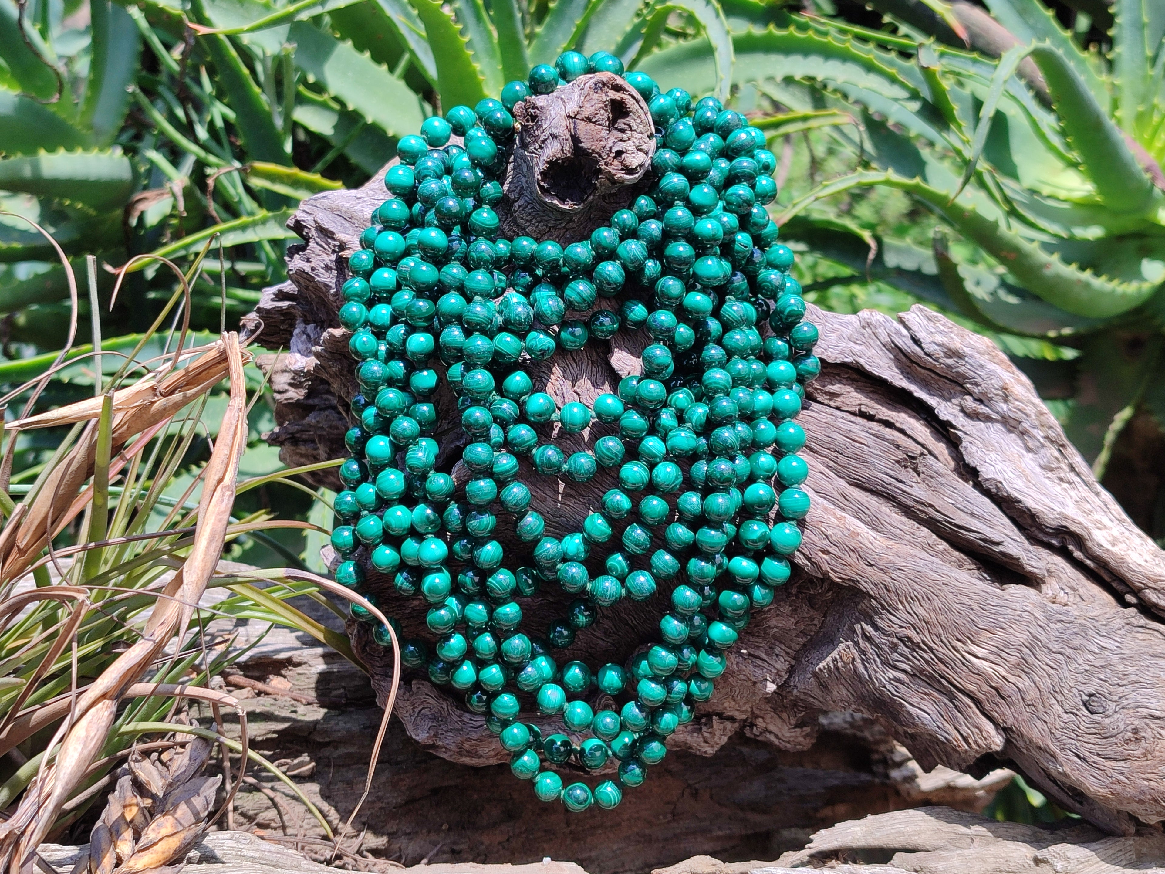 Polished Malachite Ball Shaped 8 mm Beaded Necklace - Sold Per Item- From Congo - Toprock Gemstones and Minerals 