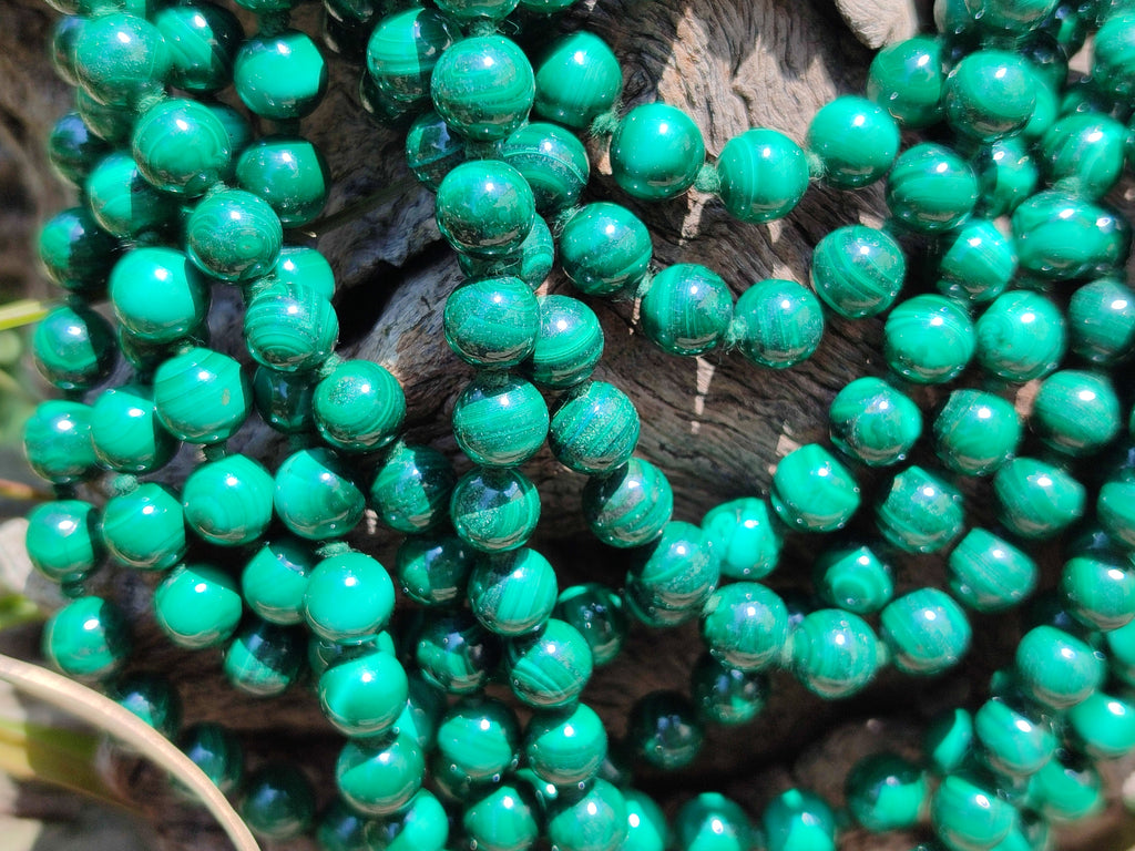 Polished Malachite Ball Shaped 8 mm Beaded Necklace - Sold Per Item- From Congo - Toprock Gemstones and Minerals 