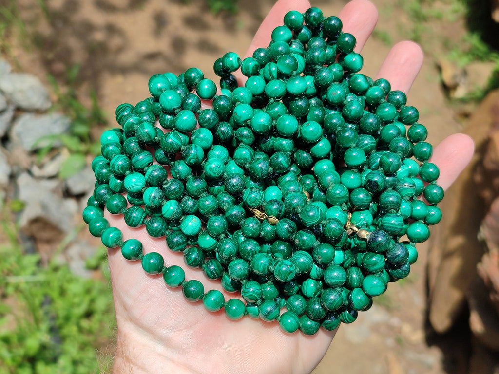 Polished Malachite Ball Shaped 8 mm Beaded Necklace - Sold Per Item- From Congo - Toprock Gemstones and Minerals 