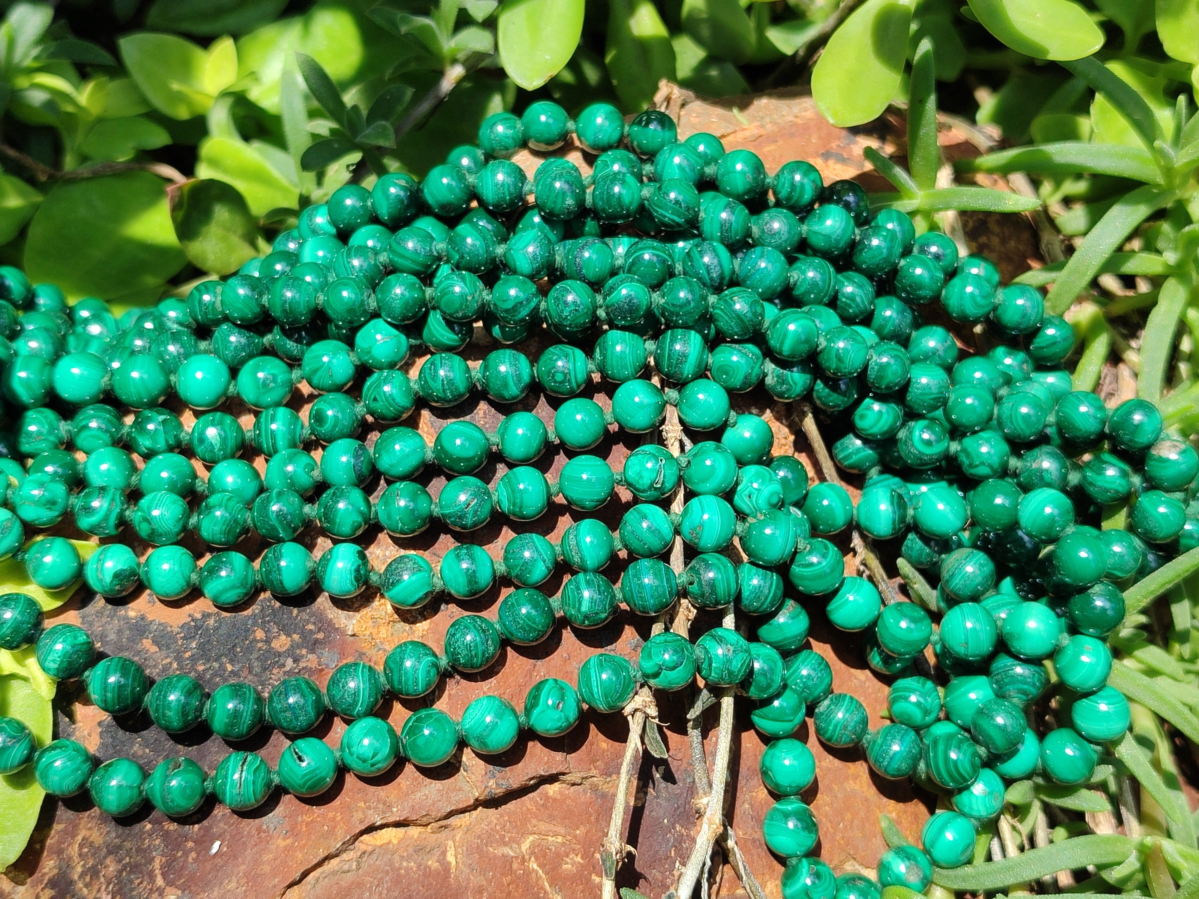 Polished Malachite Ball Shaped 8 mm Beaded Necklace - Sold Per Item- From Congo - Toprock Gemstones and Minerals 