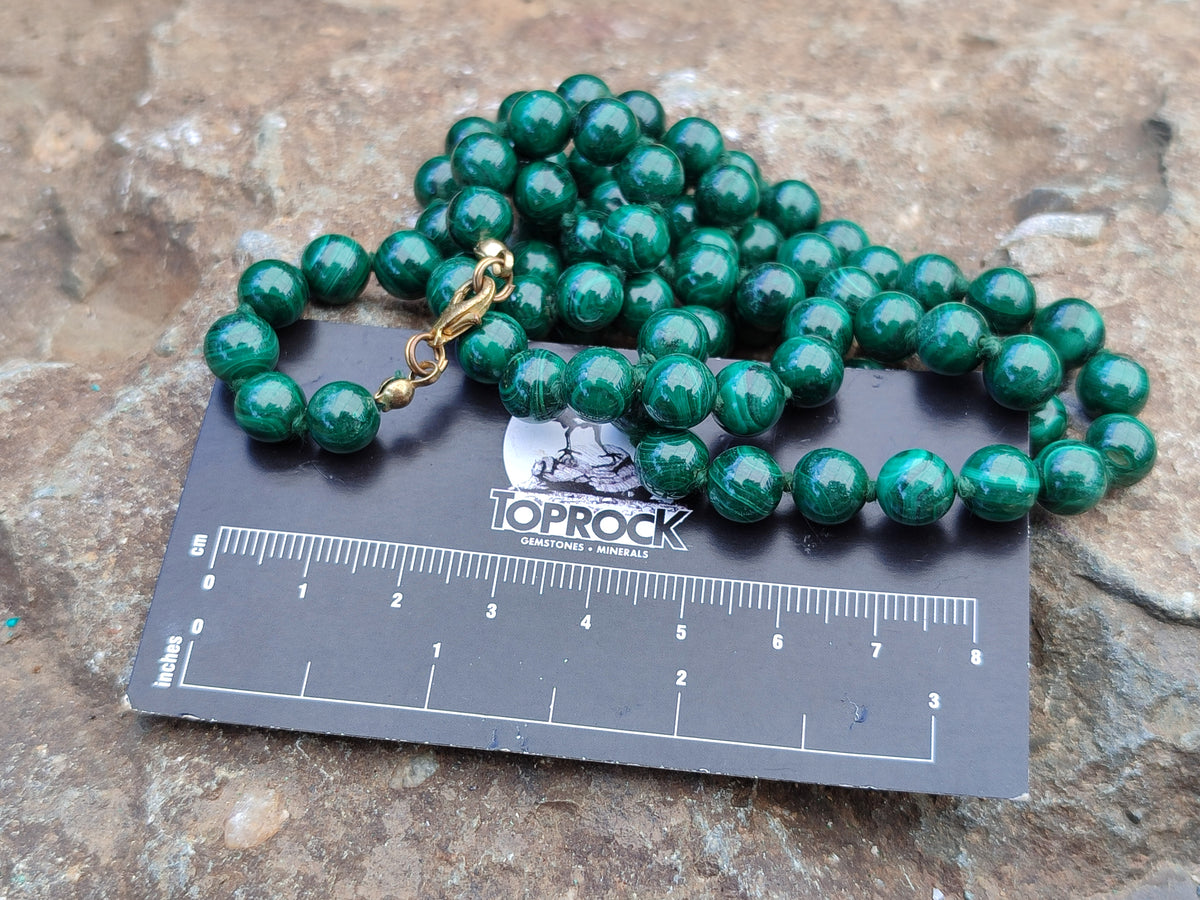 Polished Malachite Ball Shaped 8 mm Beaded Necklace - Sold Per Item- From Congo - Toprock Gemstones and Minerals 