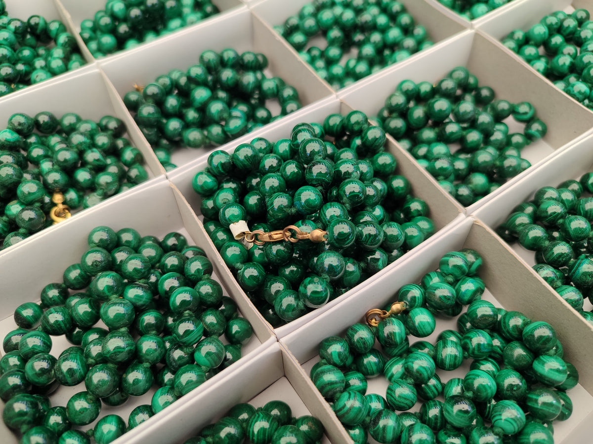 Polished Malachite Ball Shaped 8 mm Beaded Necklace - Sold Per Item- From Congo - Toprock Gemstones and Minerals 