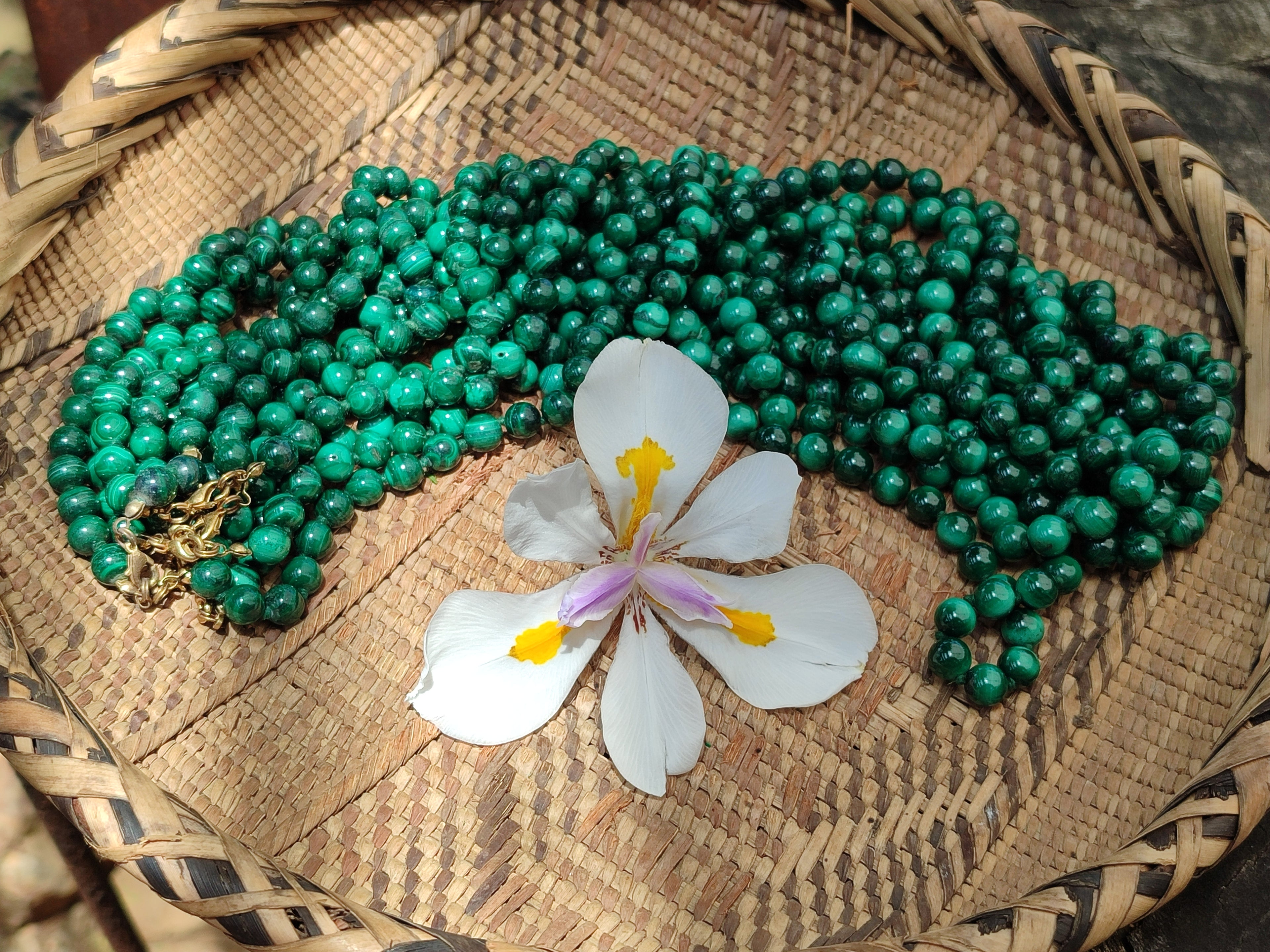 Polished Malachite Ball Shaped 8 mm Beaded Necklace - Sold Per Item- From Congo - Toprock Gemstones and Minerals 