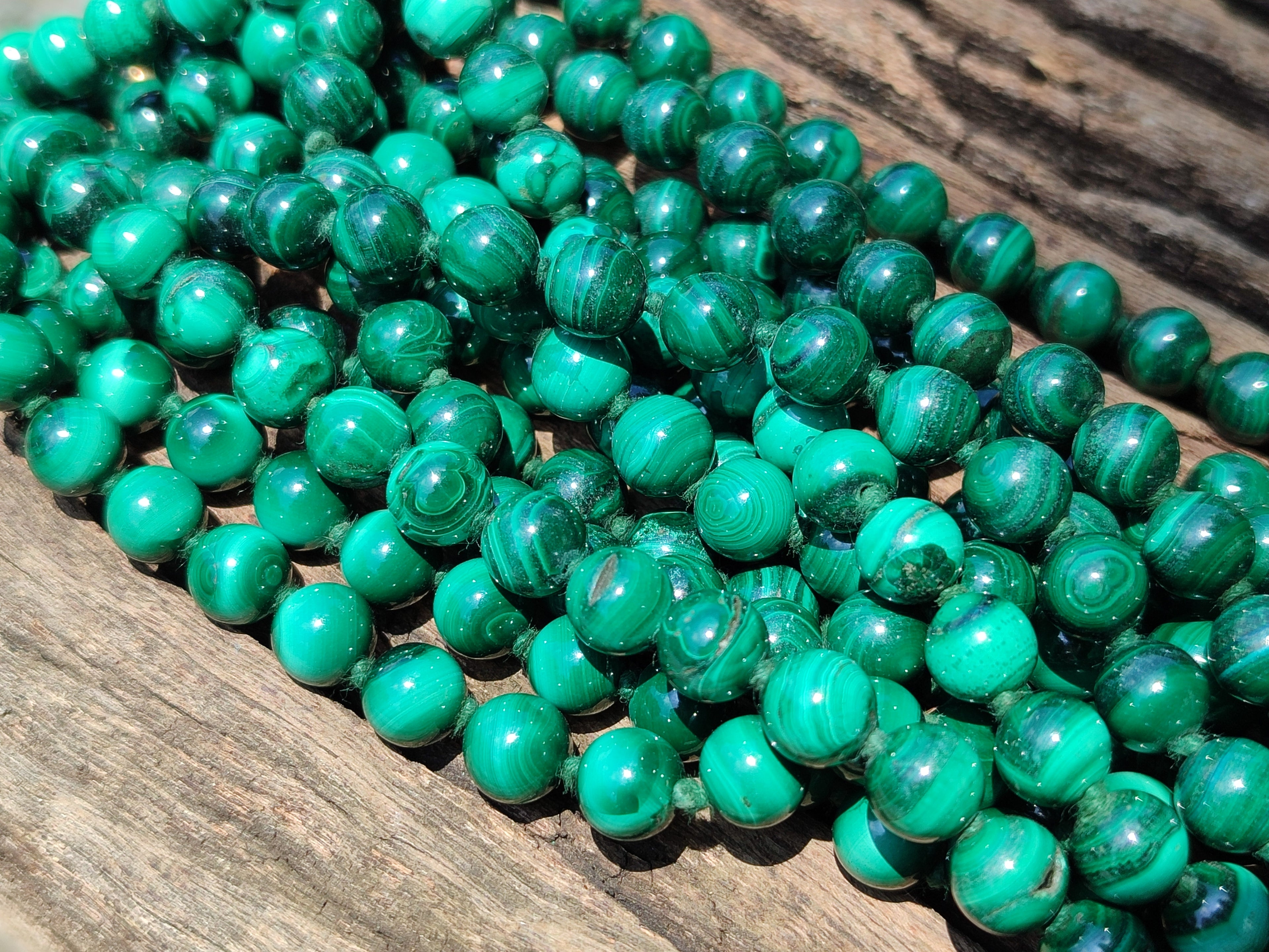 Polished Malachite Ball Shaped 8 mm Beaded Necklace - Sold Per Item- From Congo - Toprock Gemstones and Minerals 