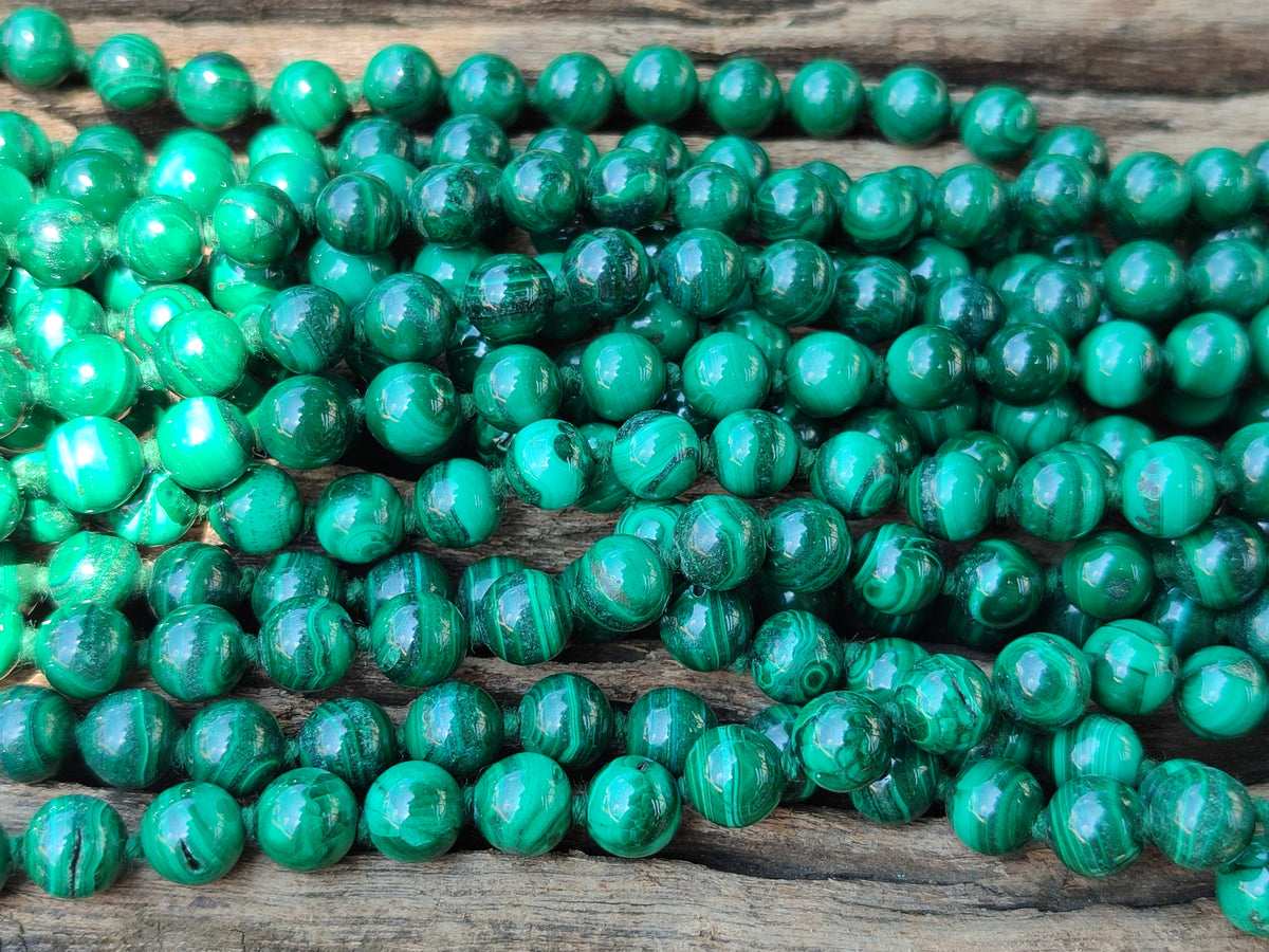Polished Malachite Ball Shaped 8 mm Beaded Necklace - Sold Per Item- From Congo - Toprock Gemstones and Minerals 