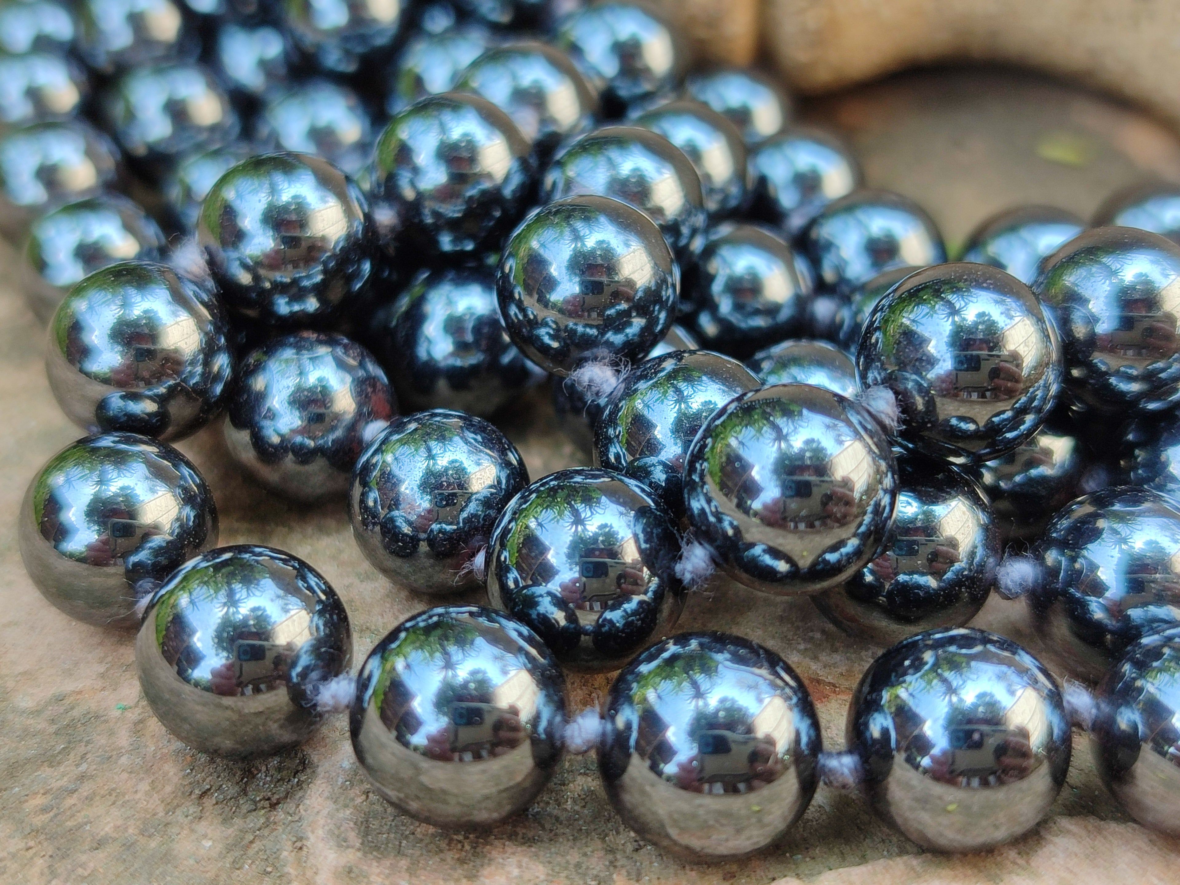 Polished Silver Hematite Ball Shaped Beaded Necklace - Sold Per Item - From China - Toprock Gemstones and Minerals 