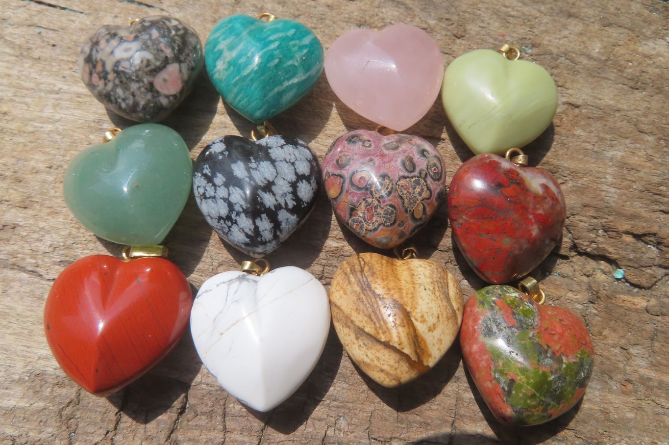Polished Mixed Box Set of 12 Convex Gemstone Heart Pendants - Sold Per Box - From Southern Africa - Toprock Gemstones and Minerals 