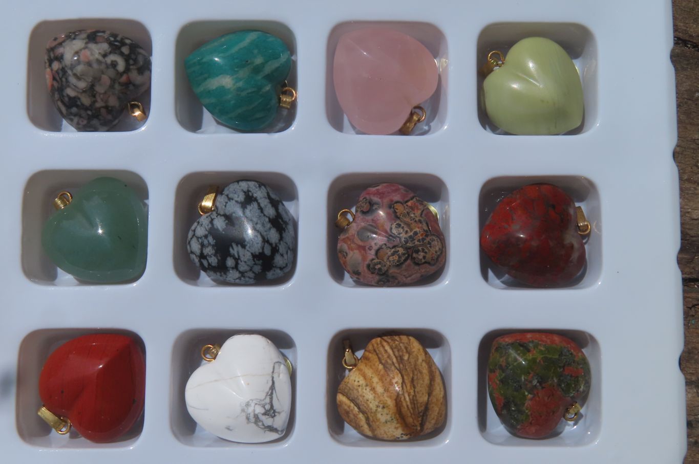 Polished Mixed Box Set of 12 Convex Gemstone Heart Pendants - Sold Per Box - From Southern Africa - Toprock Gemstones and Minerals 