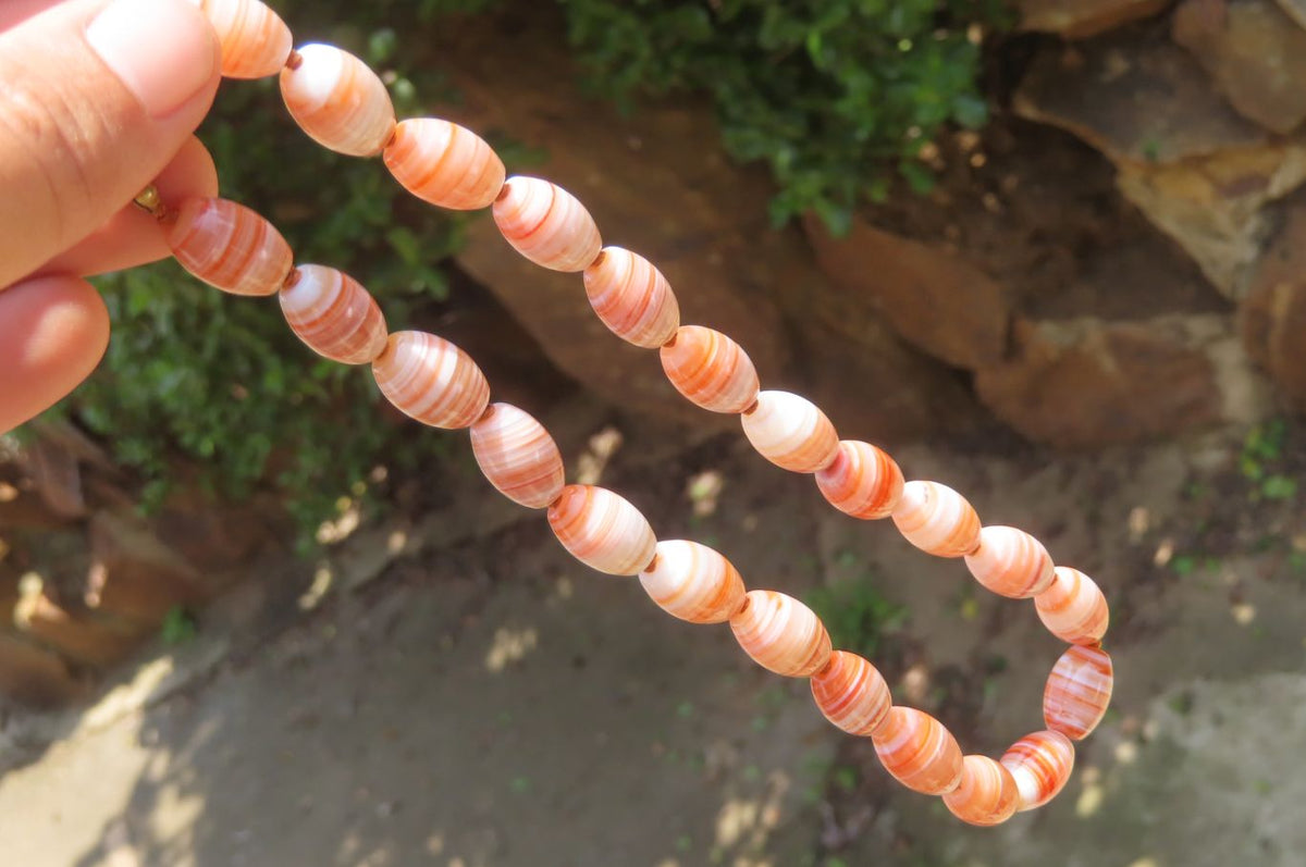 Polished Red Striped Tibetan Agate Beaded Necklace - Sold Per Item - From Tibet - Toprock Gemstones and Minerals 