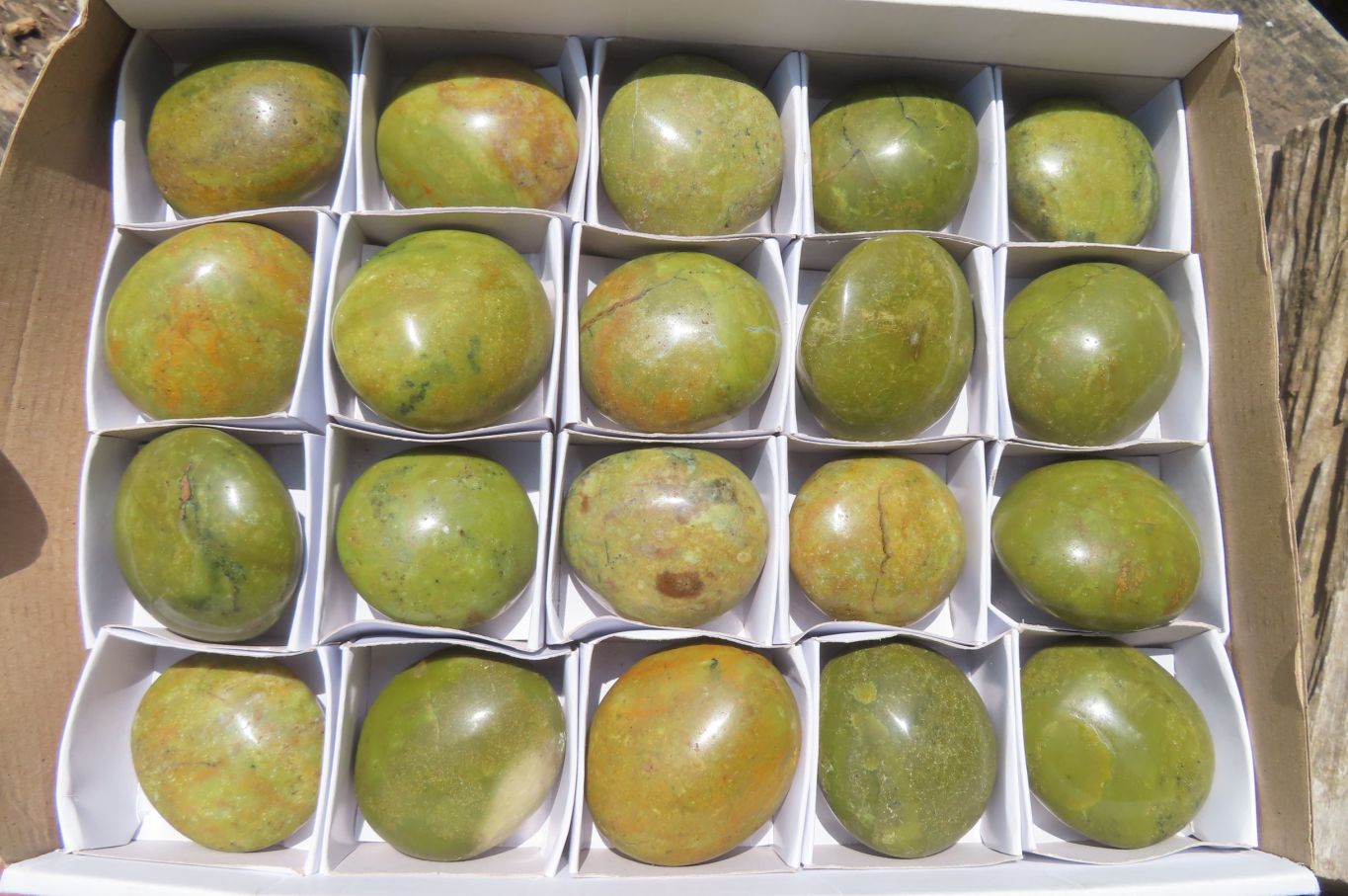 Polished Green Opal Palm Stones x 20 From Madagascar - Toprock Gemstones and Minerals 