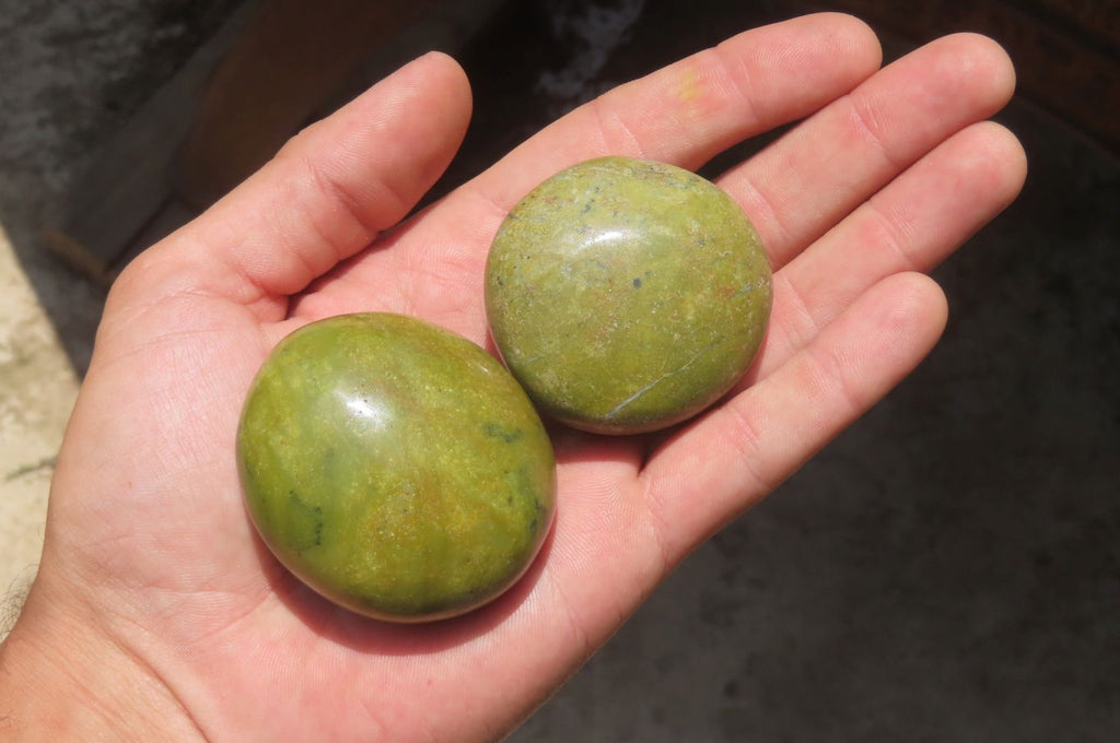 Polished Green Opal Palm Stones x 20 From Madagascar - Toprock Gemstones and Minerals 