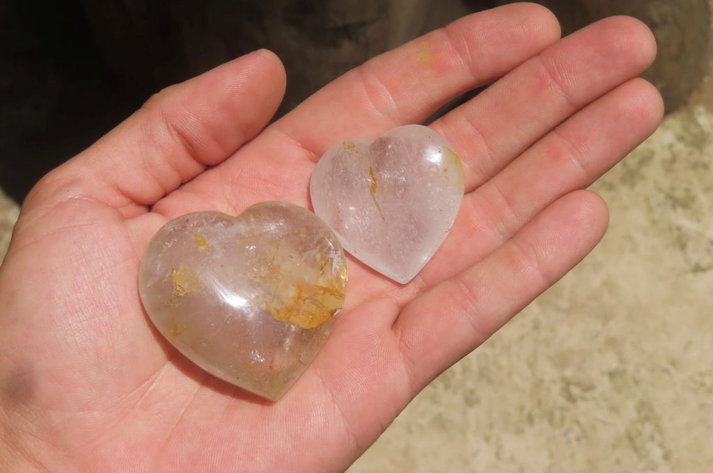 Polished Clear Quartz Gemstone Hearts x 12 From Madagascar - Toprock Gemstones and Minerals 