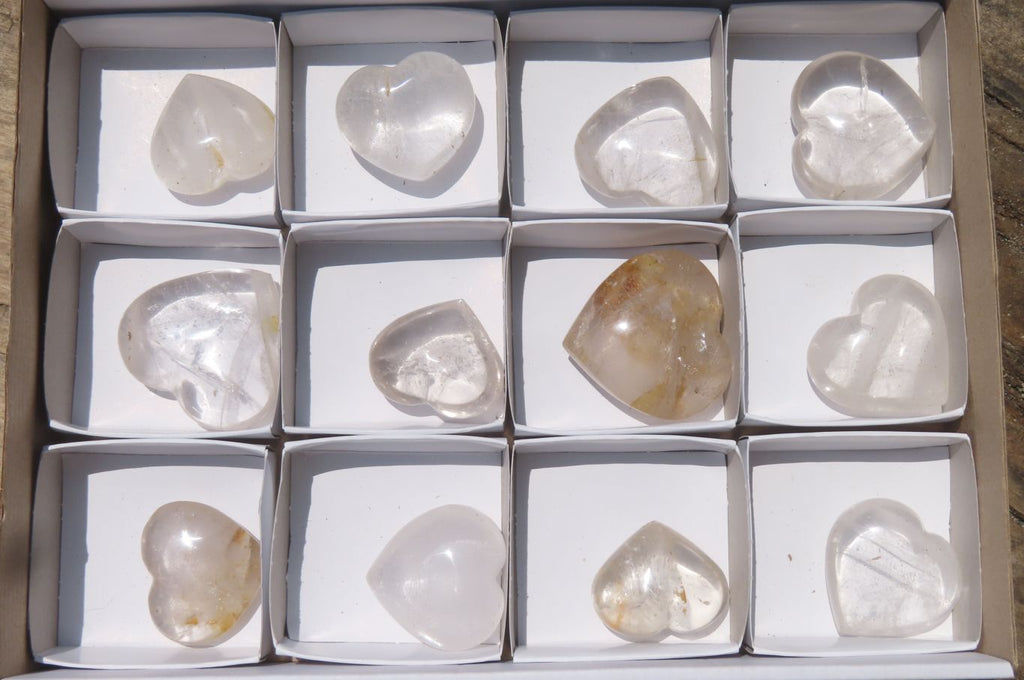 Polished Clear Quartz Gemstone Hearts x 12 From Madagascar - Toprock Gemstones and Minerals 
