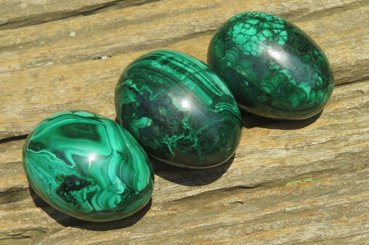 Polished Large Solid Flower Banded Malachite Gemstone Eggs - Sold Per Item - From Congo - Toprock Gemstones and Minerals 