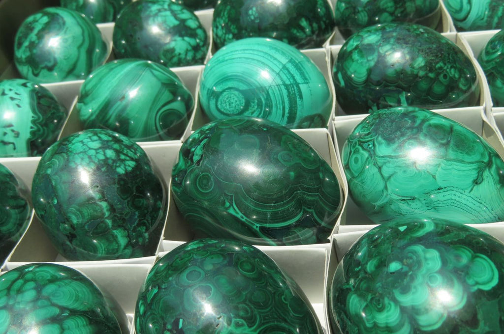 Polished Large Solid Flower Banded Malachite Gemstone Eggs - Sold Per Item - From Congo - Toprock Gemstones and Minerals 