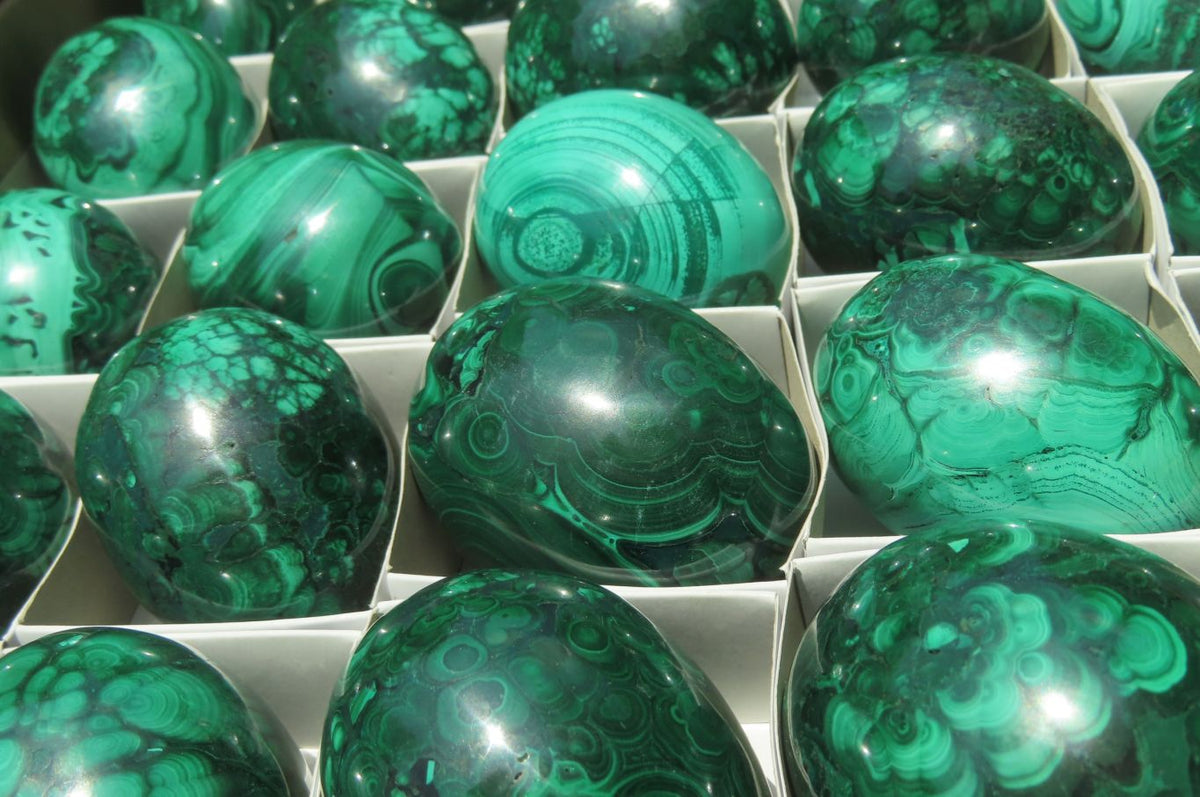 Polished Large Solid Flower Banded Malachite Gemstone Eggs - Sold Per Item - From Congo - Toprock Gemstones and Minerals 