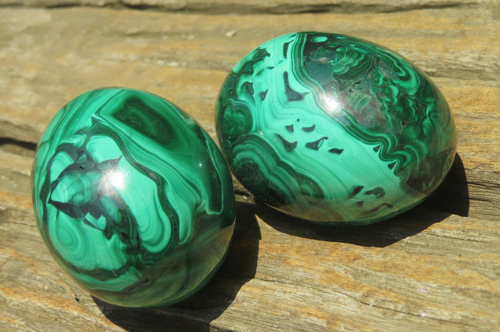 Polished Large Solid Flower Banded Malachite Gemstone Eggs - Sold Per Item - From Congo - Toprock Gemstones and Minerals 
