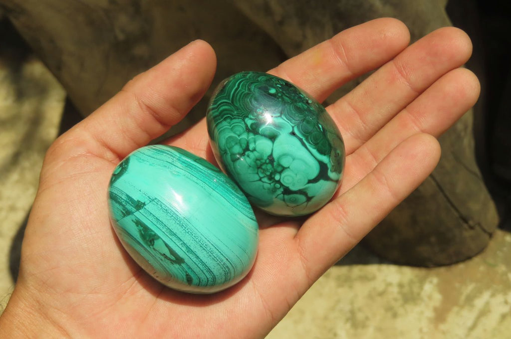 Polished Large Solid Flower Banded Malachite Gemstone Eggs - Sold Per Item - From Congo - Toprock Gemstones and Minerals 
