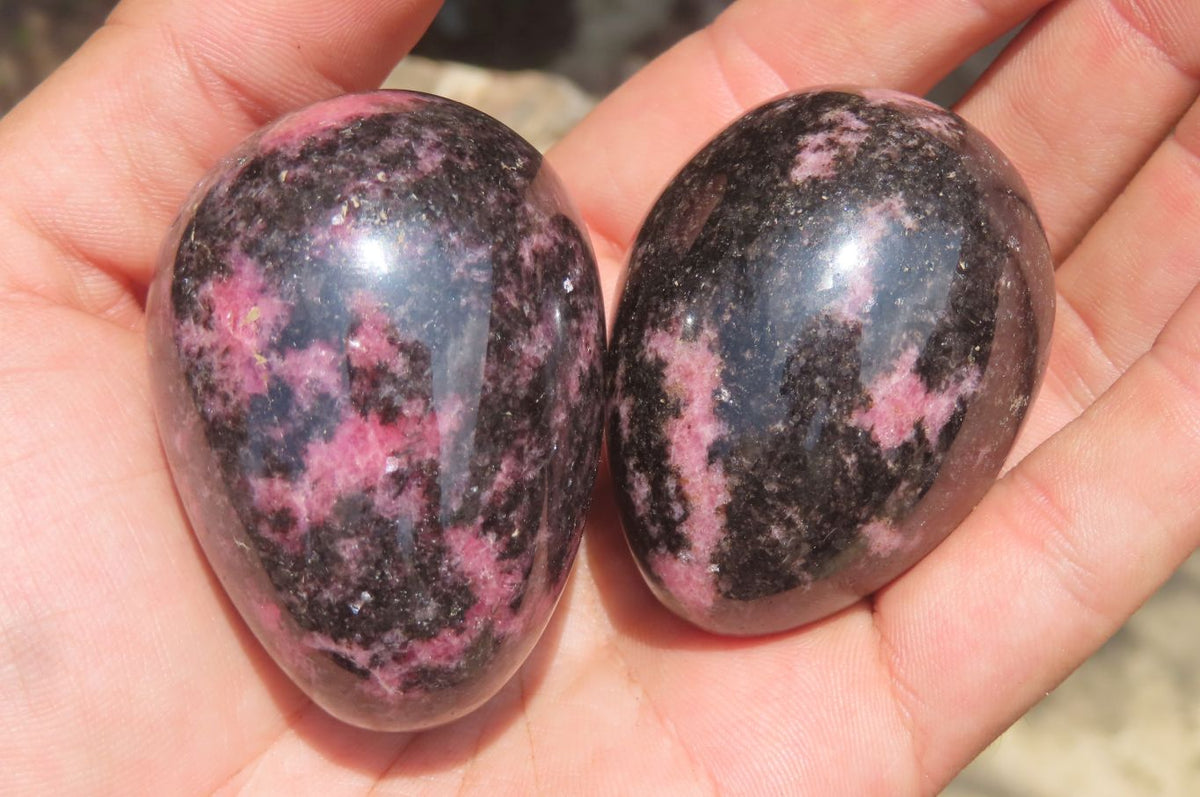 Polished Rhodonite Gemstone Eggs x 6 From Madagascar - Toprock Gemstones and Minerals 