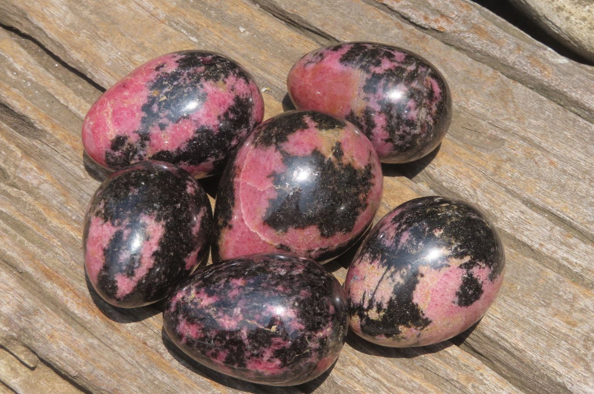 Polished Rhodonite Gemstone Eggs x 6 From Madagascar - Toprock Gemstones and Minerals 