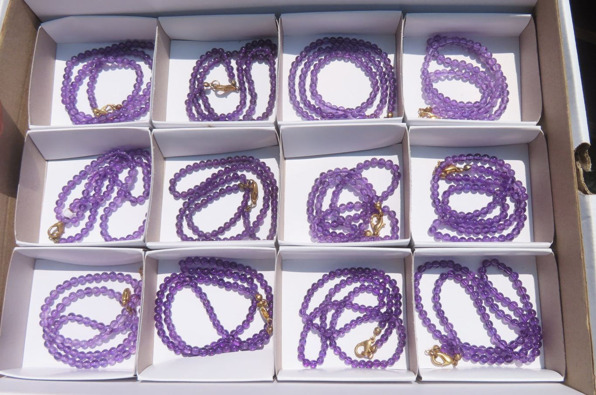 Polished AA Grade Gem Amethyst Beaded Necklace - Sold per Item- From Zambia - Toprock Gemstones and Minerals 