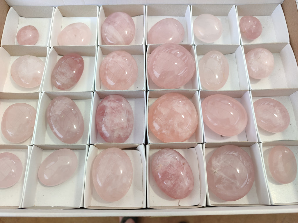 Polished Rose Quartz Palm Stones x 24 From Madagascar - Toprock Gemstones and Minerals 
