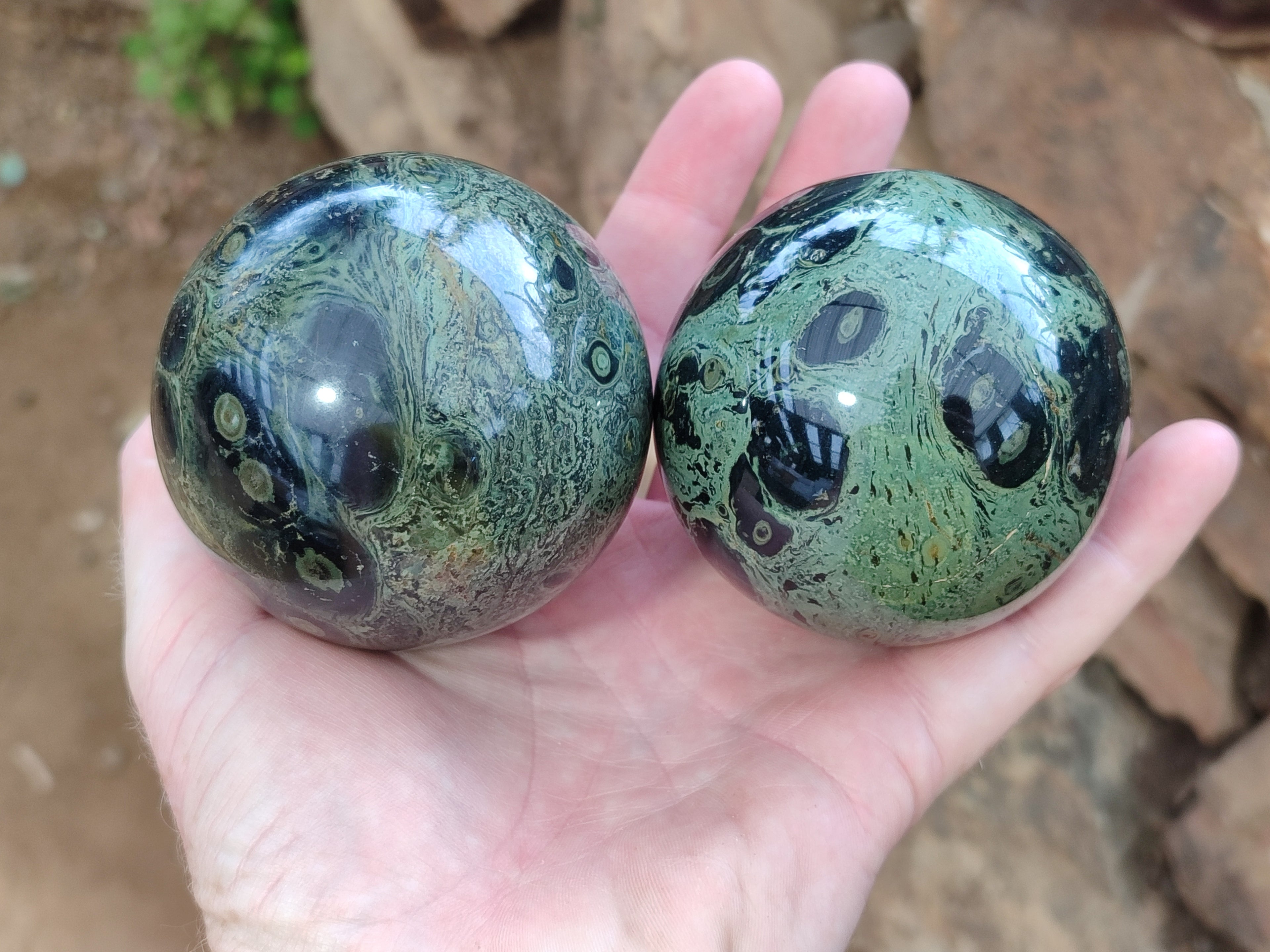 Polished Stromatolite Spheres x 3 From Madagascar - Toprock Gemstones and Minerals 