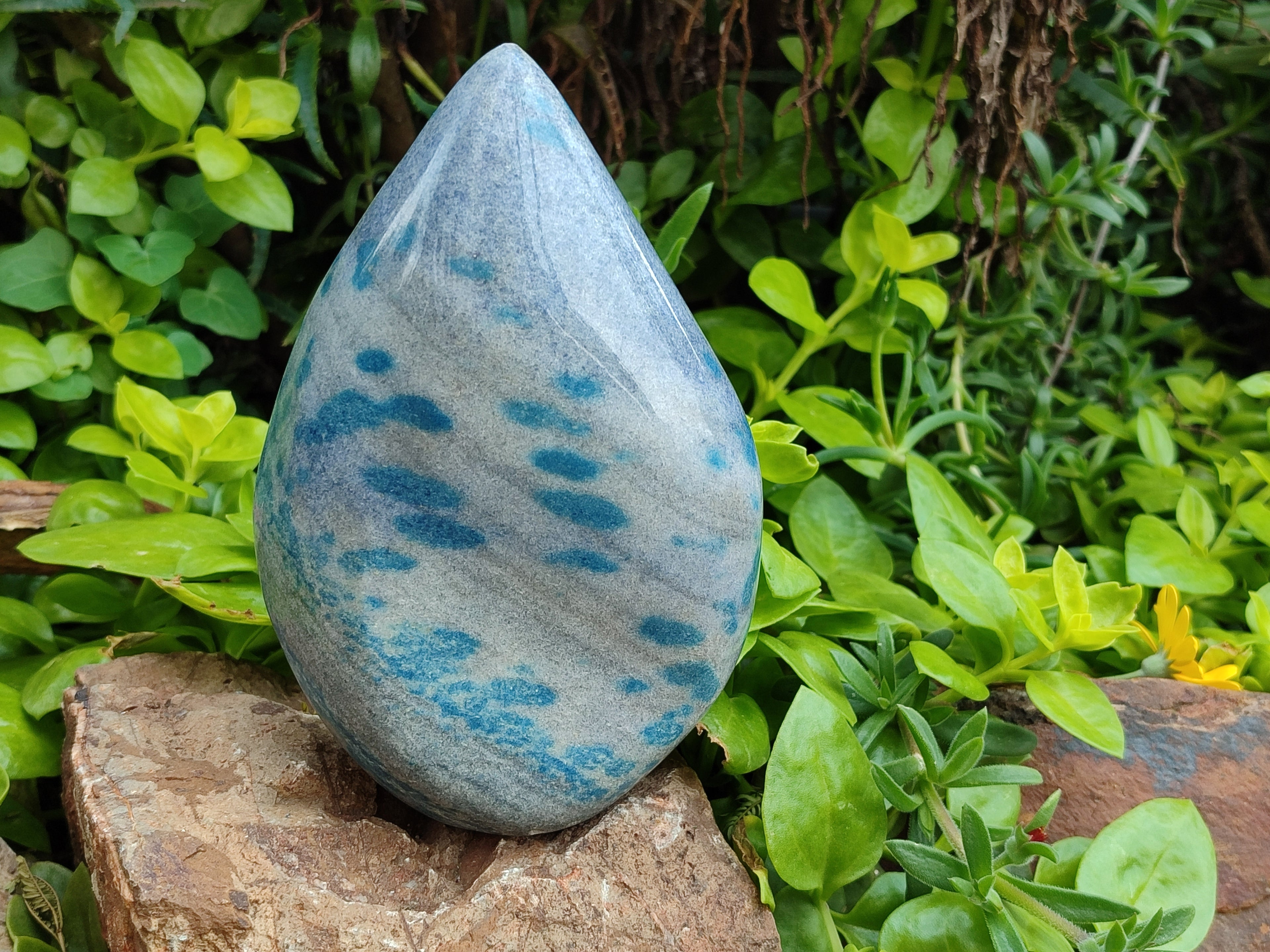 Polished Blue Spinel Spotted Quartz Leaf Sculptures x 2 From Madagascar - Toprock Gemstones and Minerals 