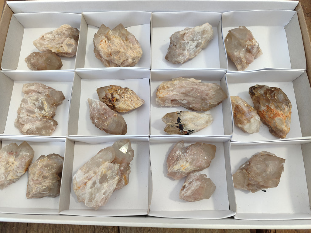 Natural Smokey Phantom Quartz Clusters x 18 From Luena, Congo - Toprock Gemstones and Minerals 