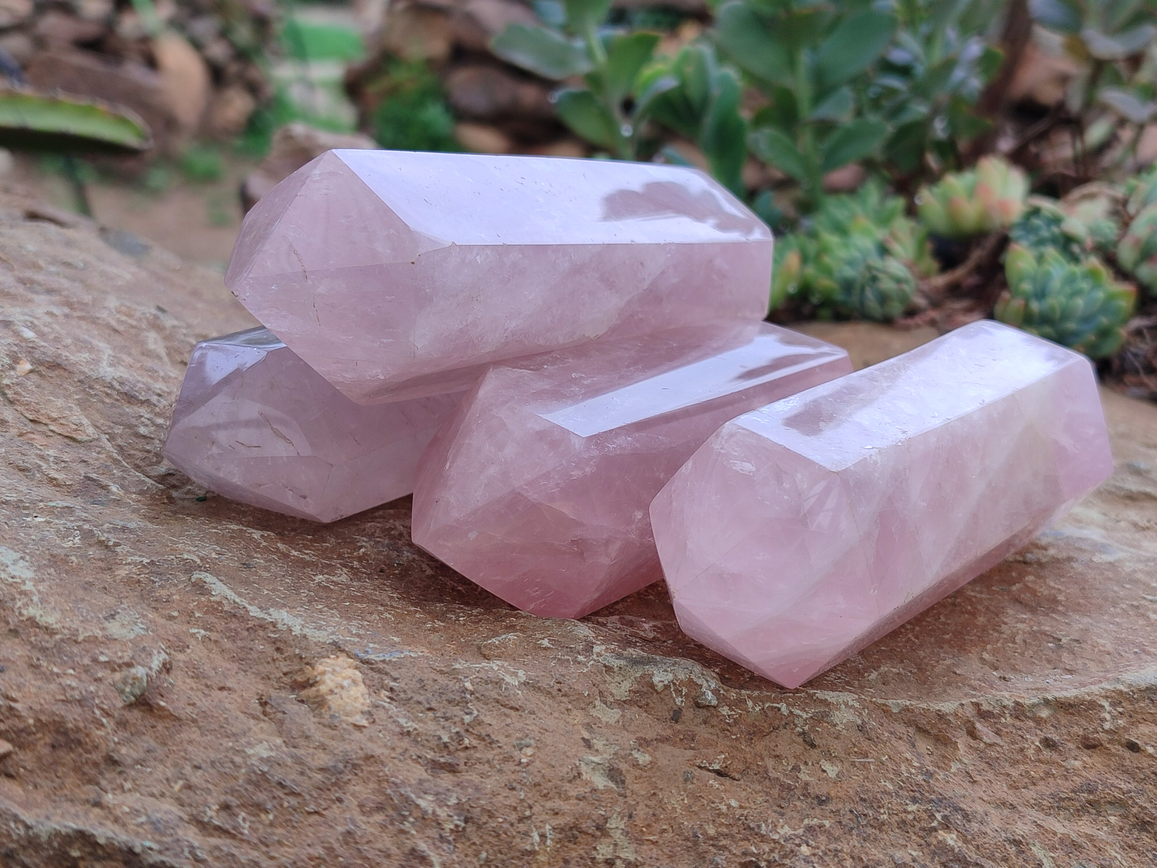 Polished Double Terminated Rose Quartz Points x 4 From Ambatondrazaka, Madagascar - Toprock Gemstones and Minerals 