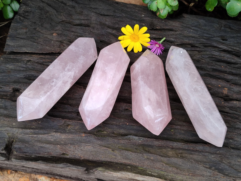 Polished Double Terminated Rose Quartz Points x 4 From Ambatondrazaka, Madagascar - Toprock Gemstones and Minerals 