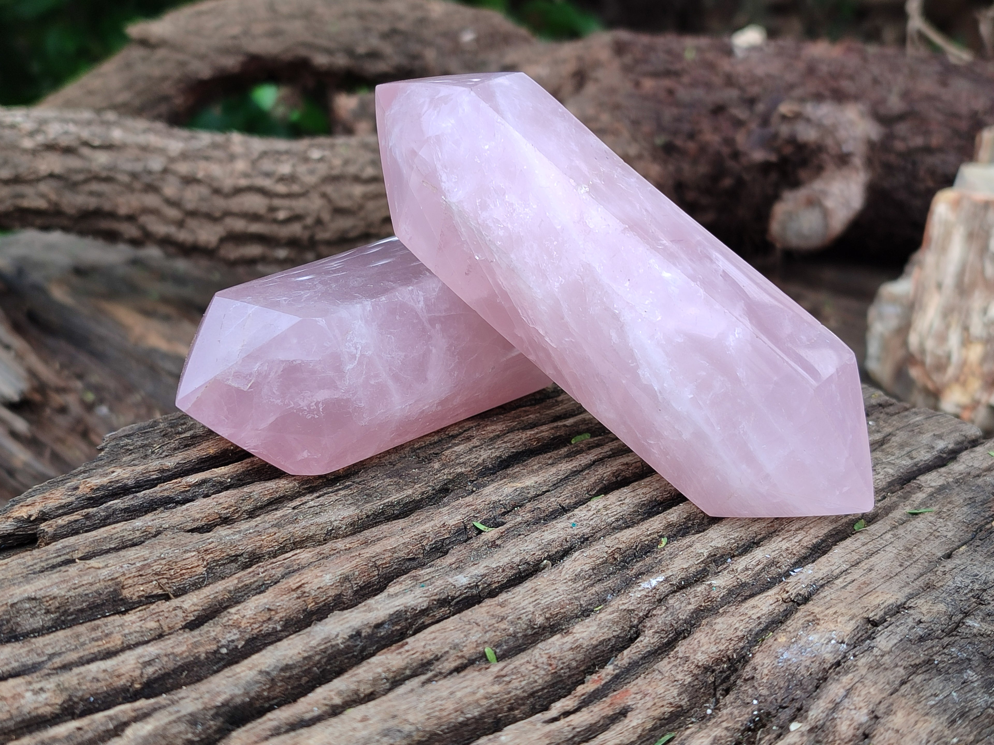 Polished Double Terminated Rose Quartz Points x 4 From Ambatondrazaka, Madagascar - Toprock Gemstones and Minerals 