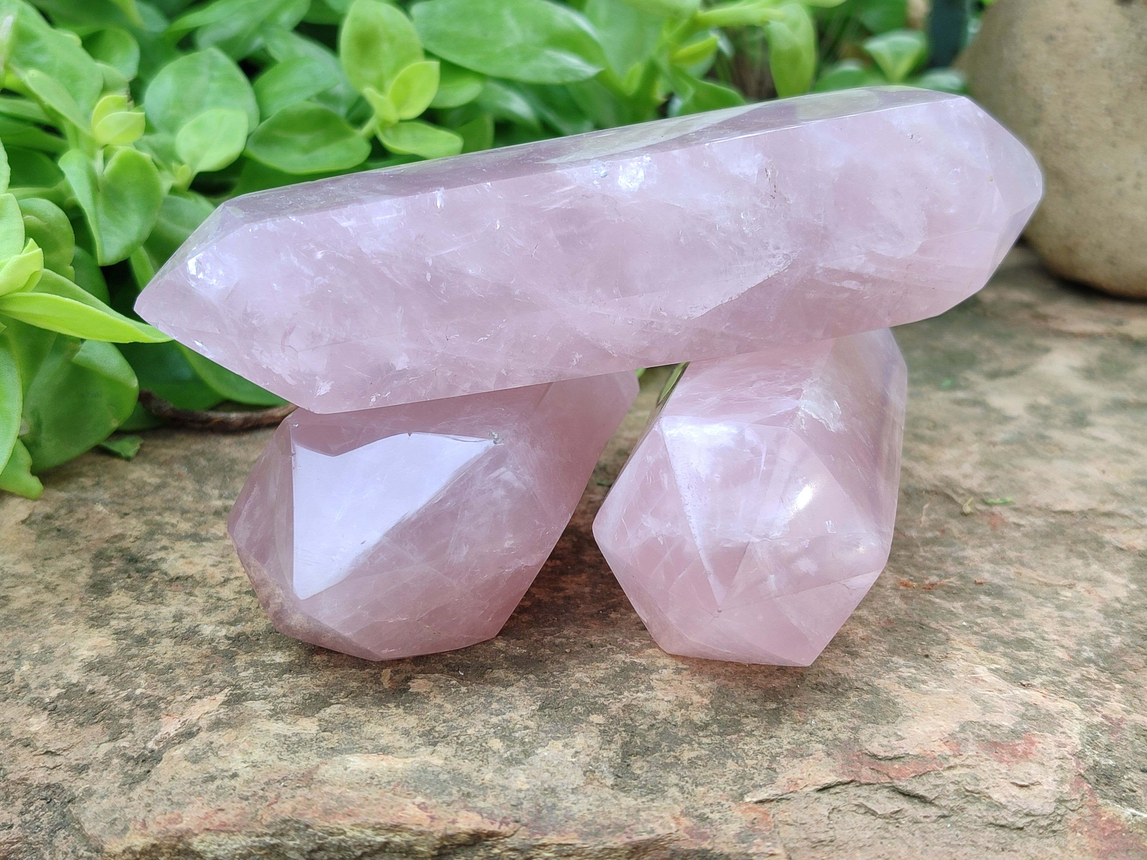 Polished Double Terminated Rose Quartz Points x 4 From Ambatondrazaka, Madagascar - Toprock Gemstones and Minerals 