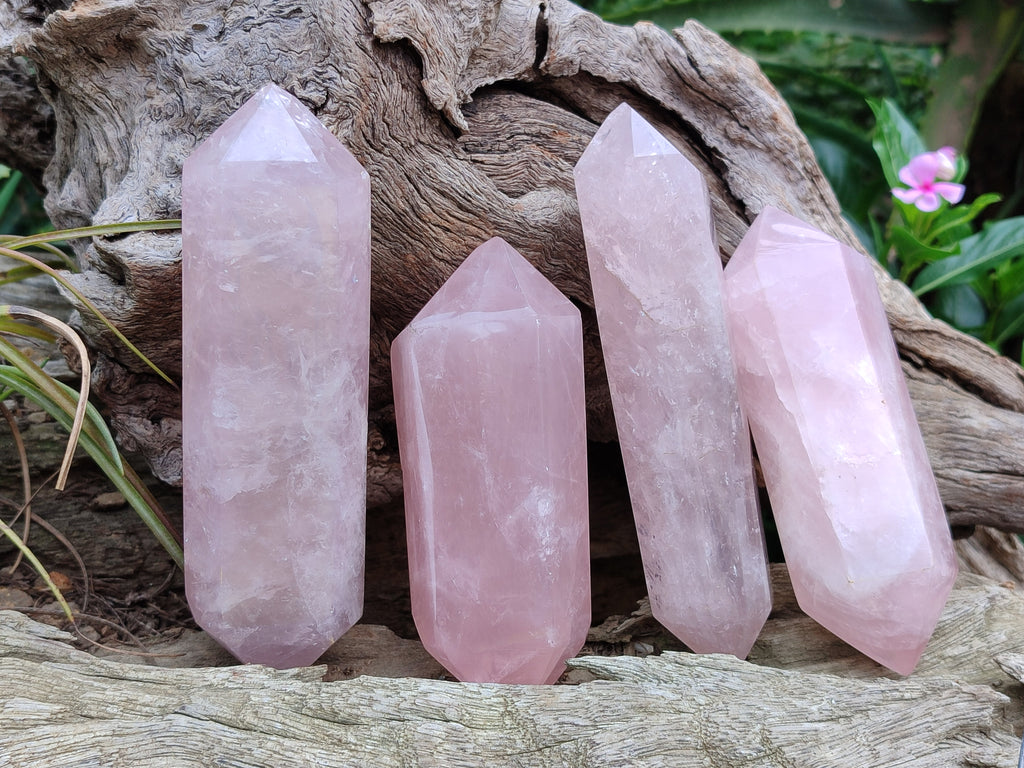 Polished Double Terminated Rose Quartz Points x 4 From Ambatondrazaka, Madagascar - Toprock Gemstones and Minerals 