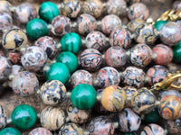 Polished Snakeskin Rhyolite Jasper and Malachite Bead Necklace - Sold per Item- From Australia
