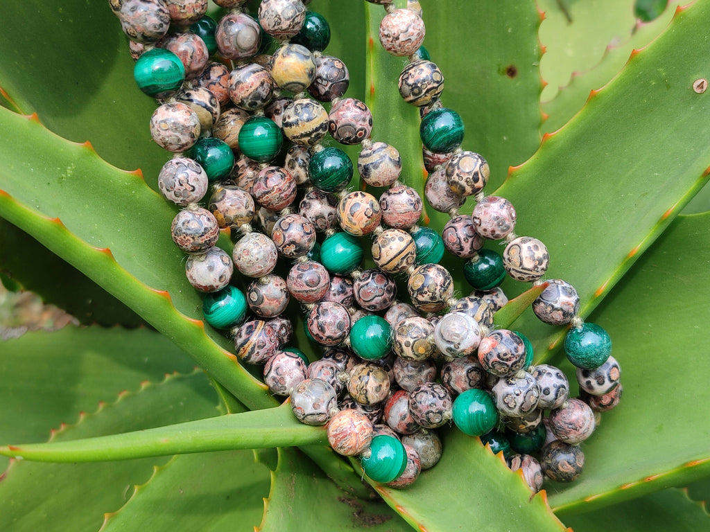 Polished Snakeskin Rhyolite Jasper and Malachite Bead Necklace - Sold per Item- From Australia - Toprock Gemstones and Minerals 