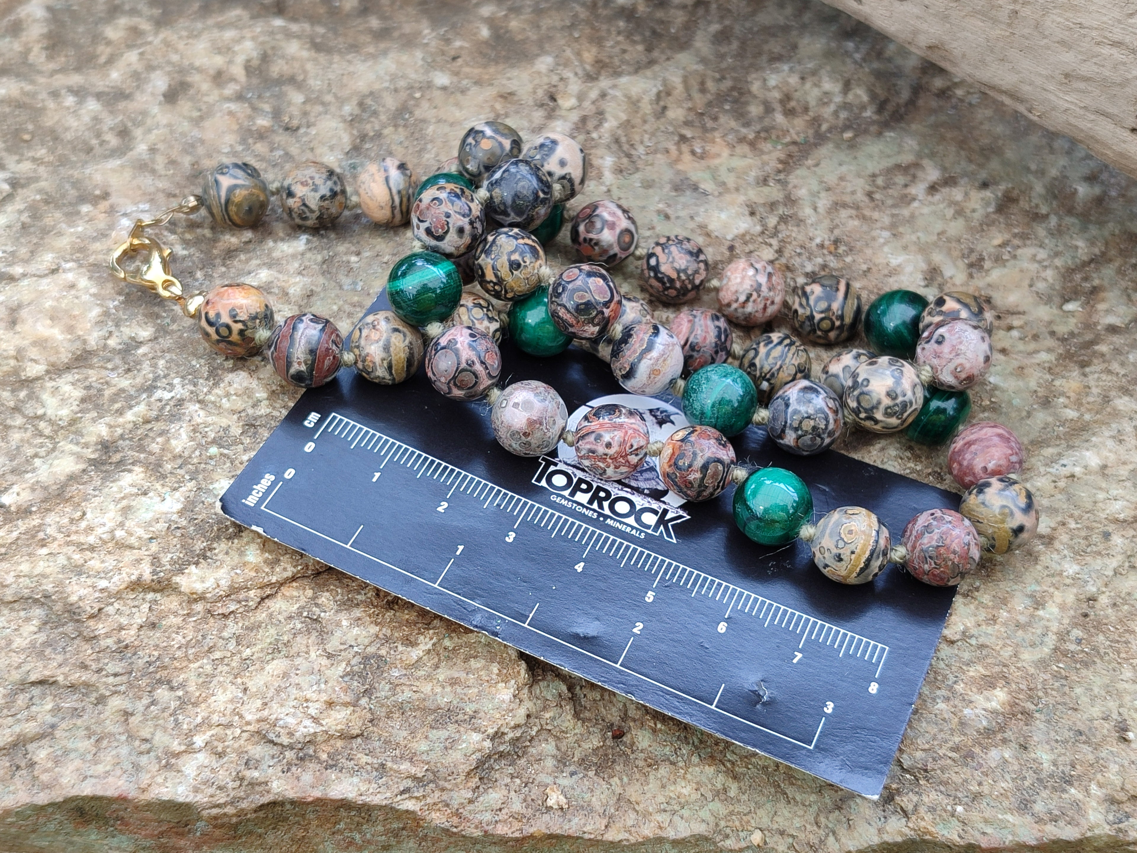 Polished Snakeskin Rhyolite Jasper and Malachite Bead Necklace - Sold per Item- From Australia - Toprock Gemstones and Minerals 