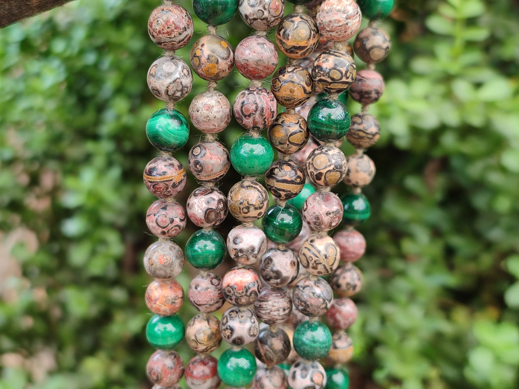 Polished Snakeskin Rhyolite Jasper and Malachite Bead Necklace - Sold per Item- From Australia - Toprock Gemstones and Minerals 